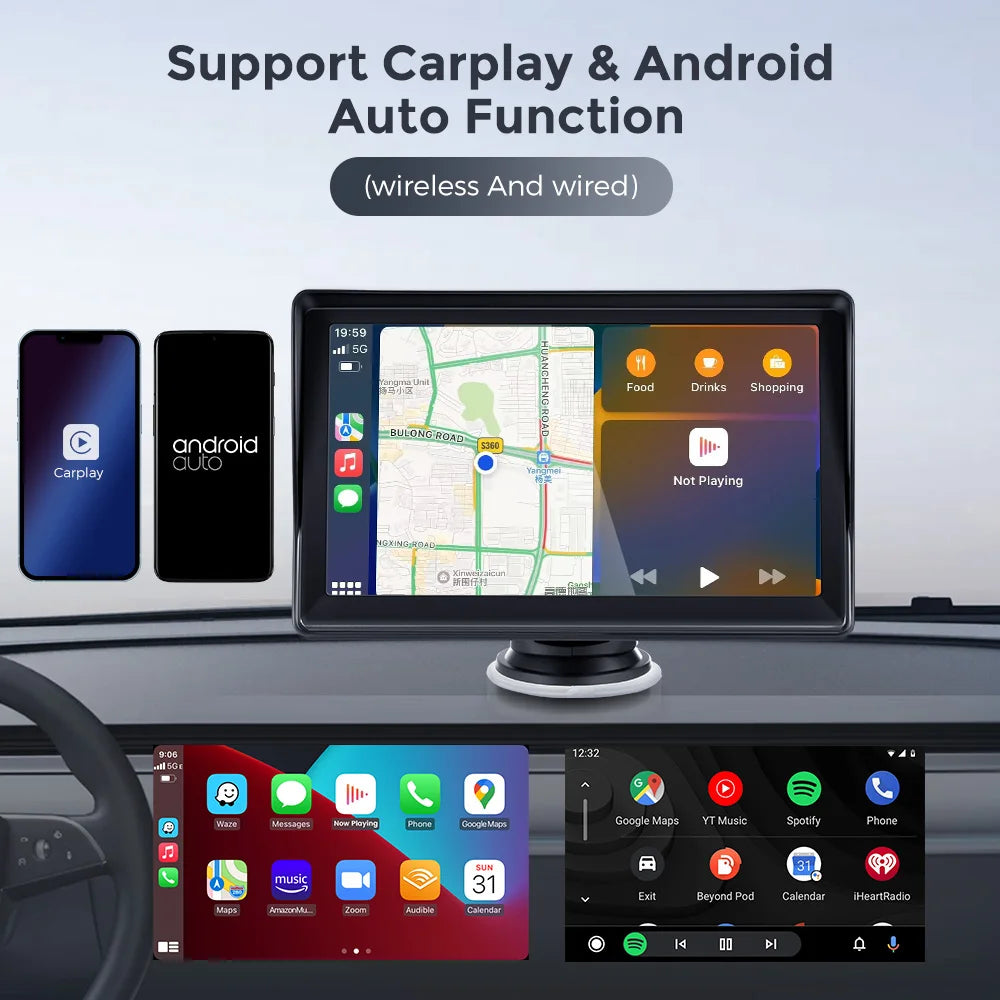 Autoradio Android 7'' sans fil - FM, BT, WiFi, AUX intégré