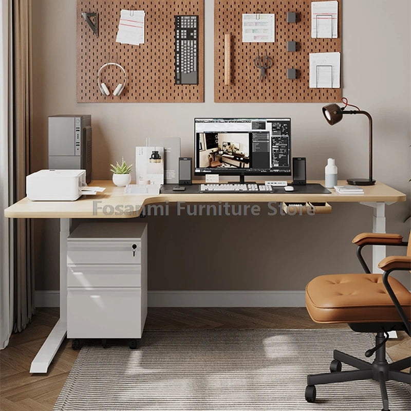 Bureau debout électrique L, réglable, moderne pour bureau et étude
