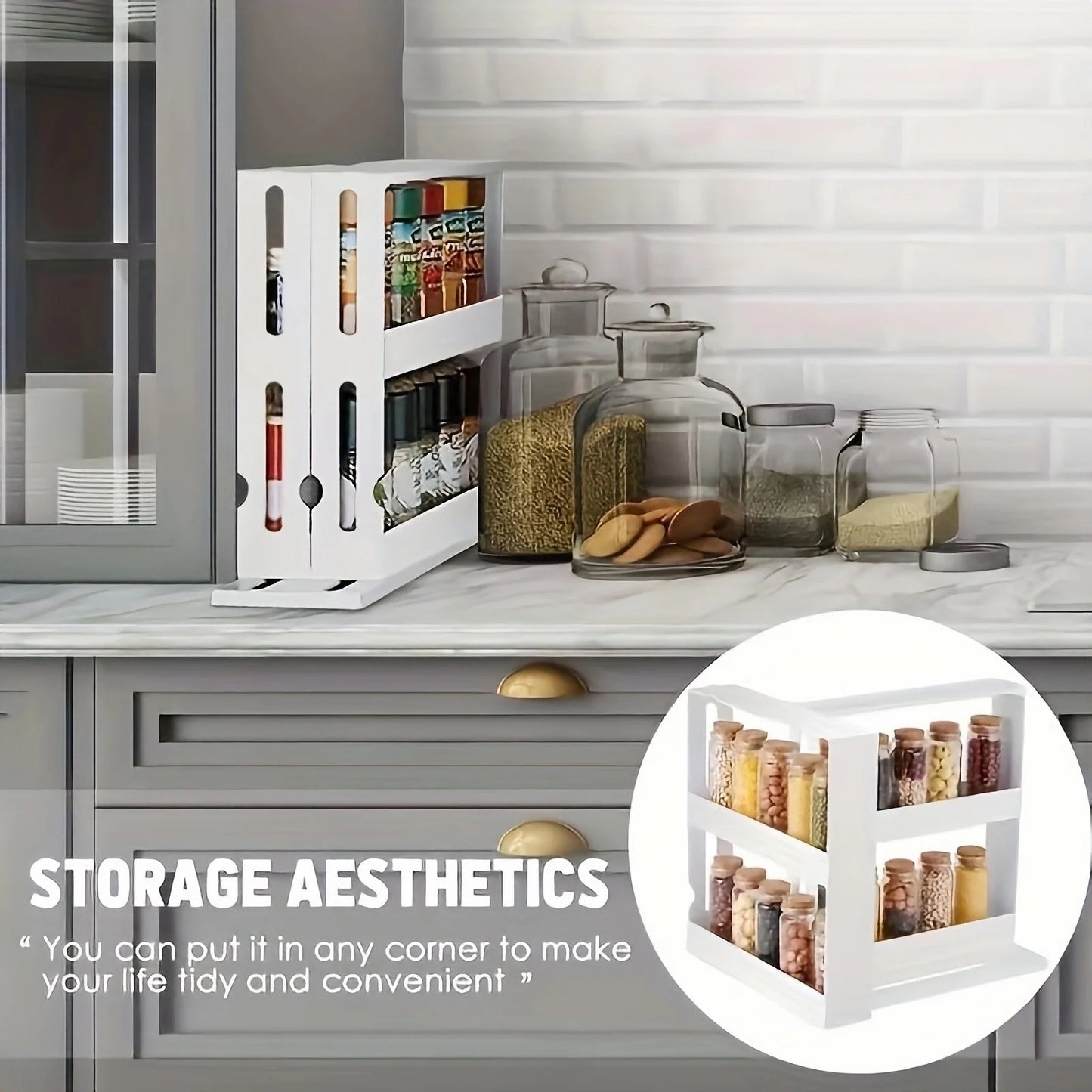 Support à épices pivotant 2 niveaux - Rangement comptoir pratique