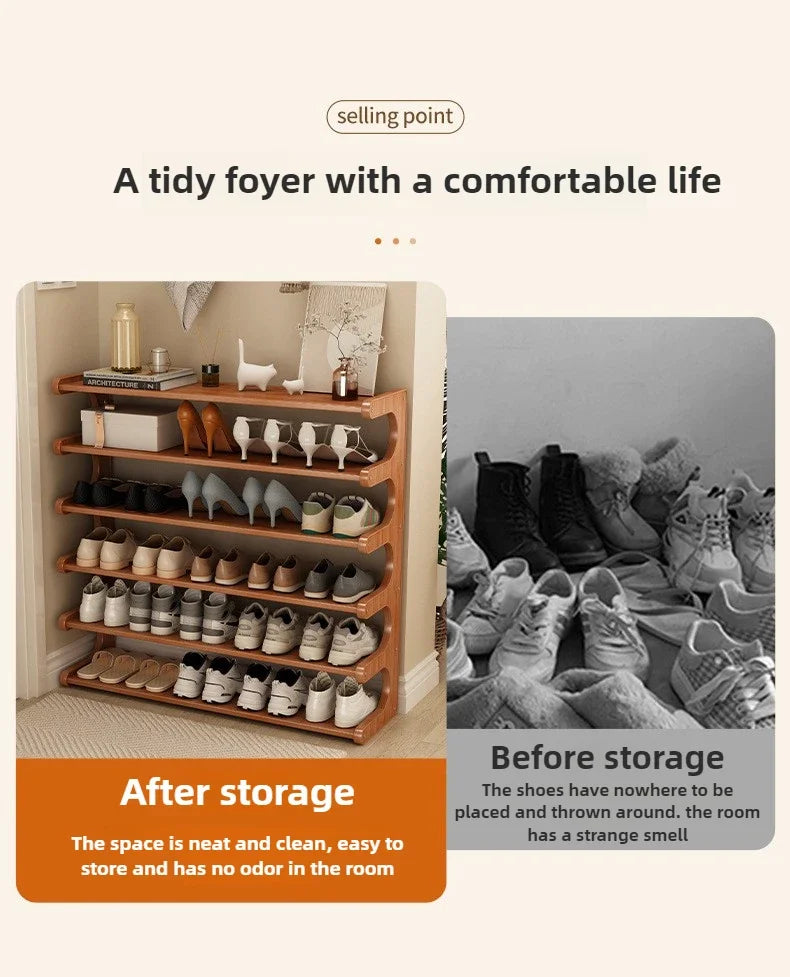 Étagère à chaussures en bois multi-niveaux pour rangement pratique