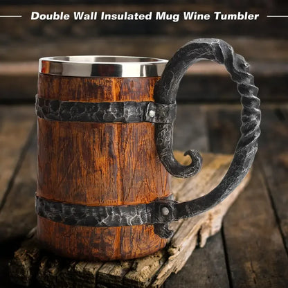 Tasse Viking en Bois Isolée - Baril Double Paroi en Métal
