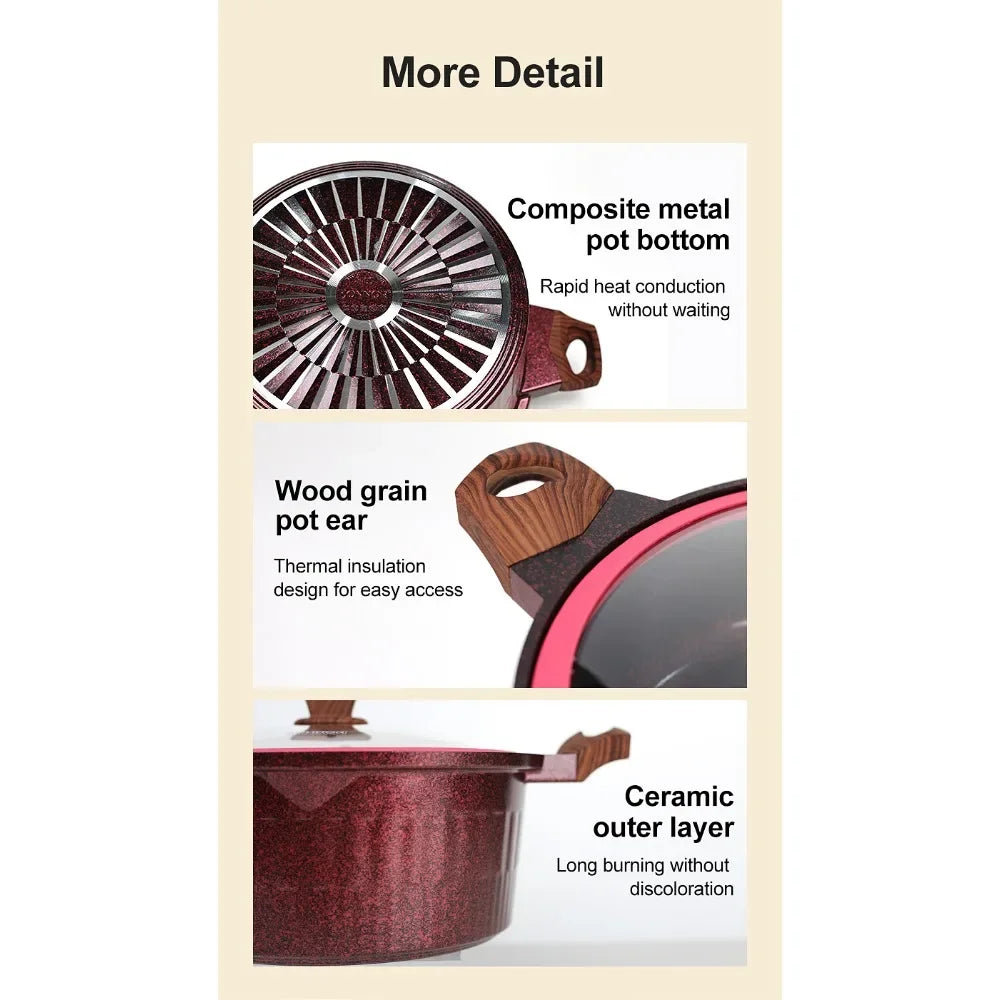 Ensemble de casseroles antiadhésives en céramique - 15 pièces avec couvercle