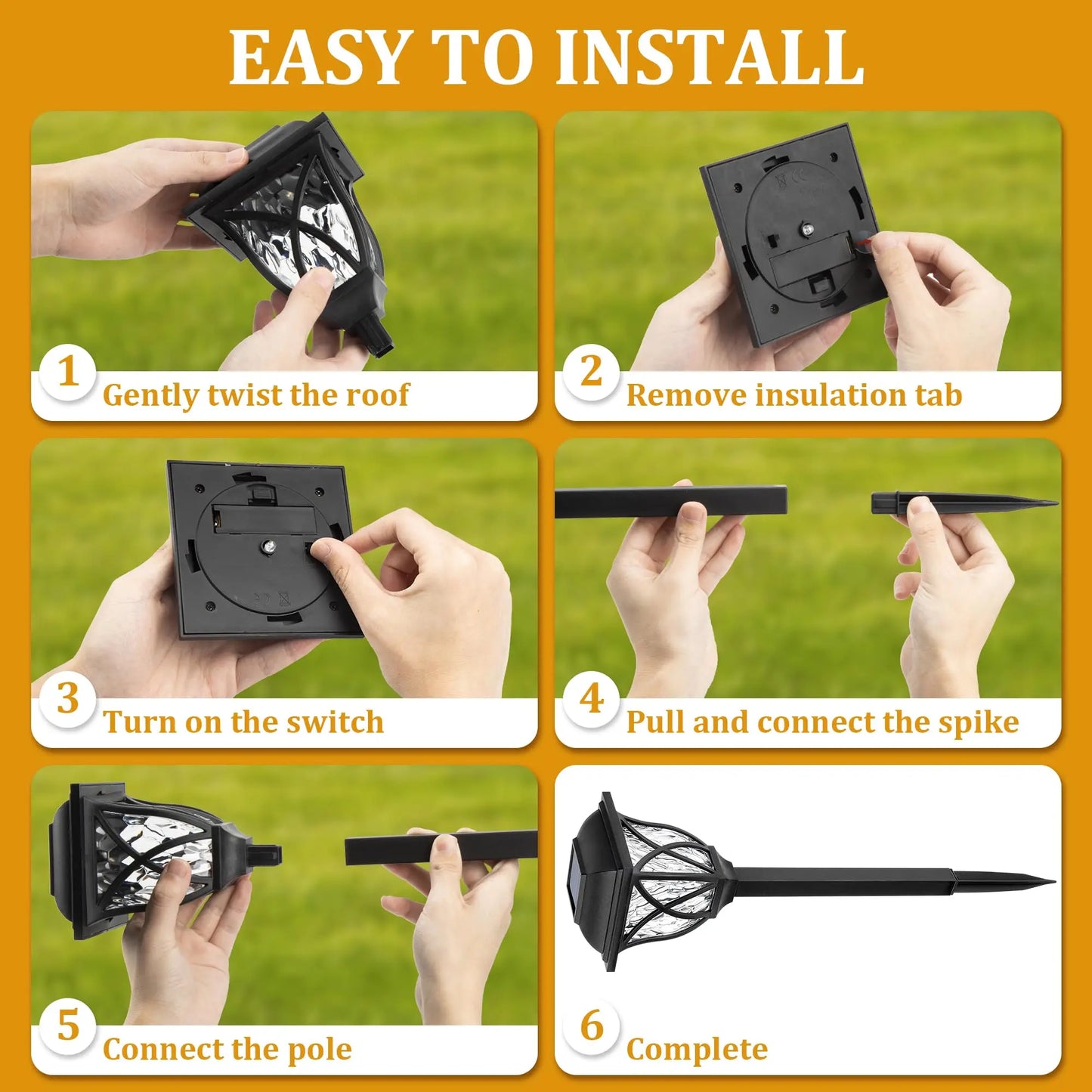 Lumières solaires LED étanches pour jardin - 2 pièces chaudes