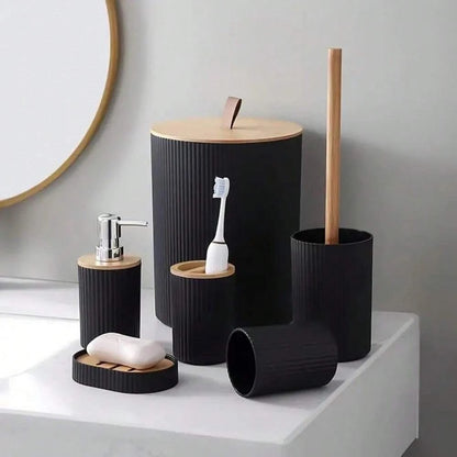 Ensemble de salle de bain moderne : porte-brosse, poubelle & plus