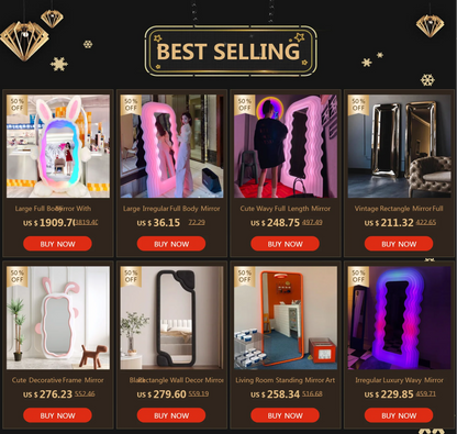 Miroir ondulé pleine longueur, design nordique luxe, livraison gratuite