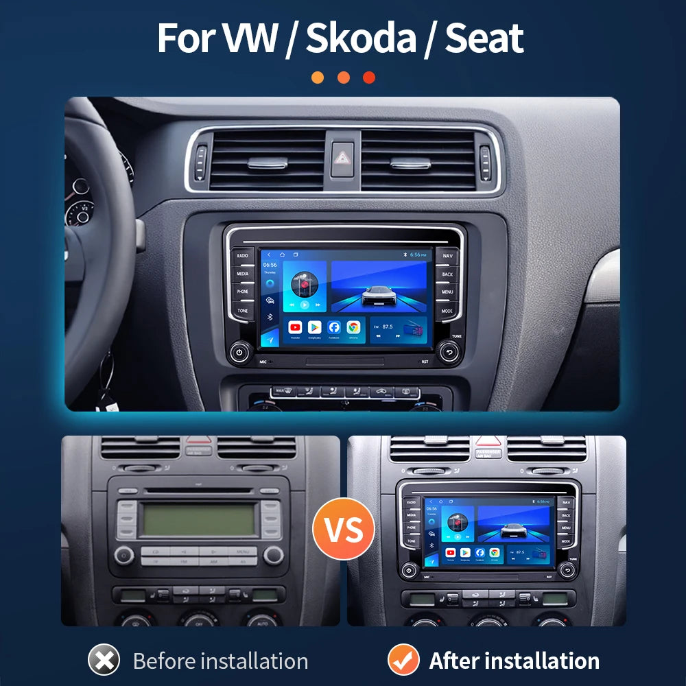 Autoradio GPS Android 13 pour VW, Skoda, Golf, Passat - 2Din