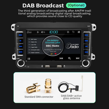 Autoradio Android 7" GPS Carplay pour VW, Seat, Audi - 2Din