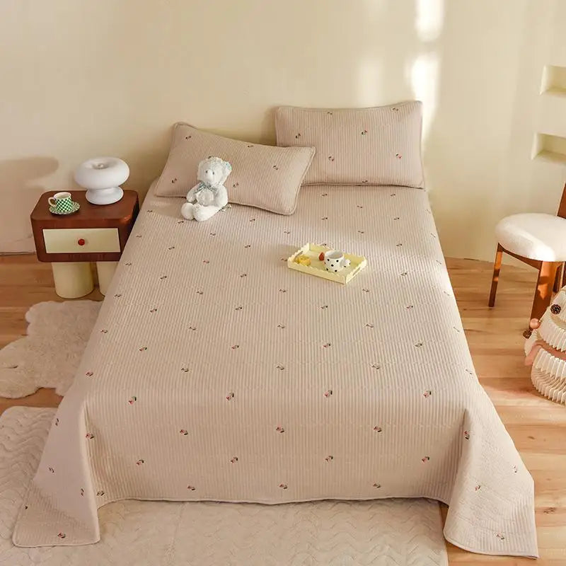 Ensemble Couvre-lit Matelassé Chic en Coton - 3 Pièces avec Taies