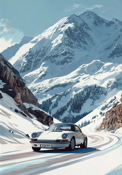 Affiche rétro Porsche 911 - Art mural voyage alpin sur toile