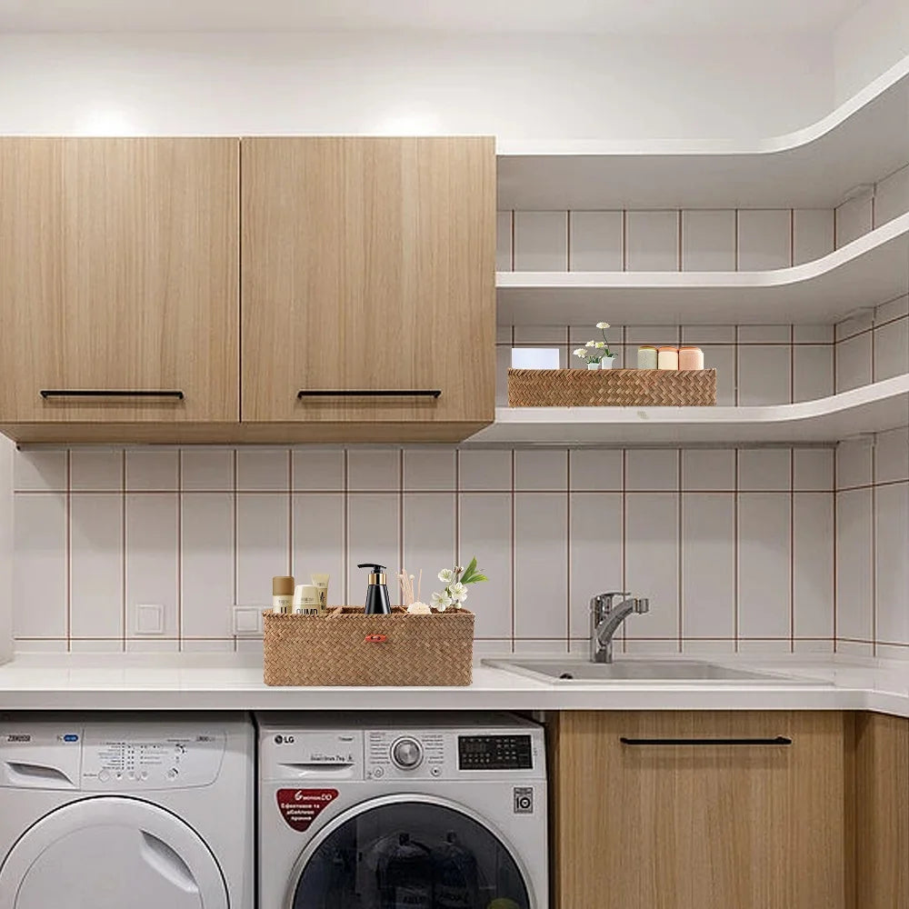 Panier de rangement tissé à la main avec couvercle - Organisateur élégant