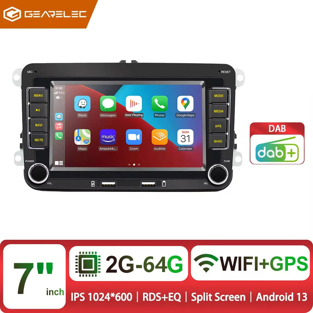 Autoradio Android 7" GPS Carplay pour VW, Seat, Audi - 2Din