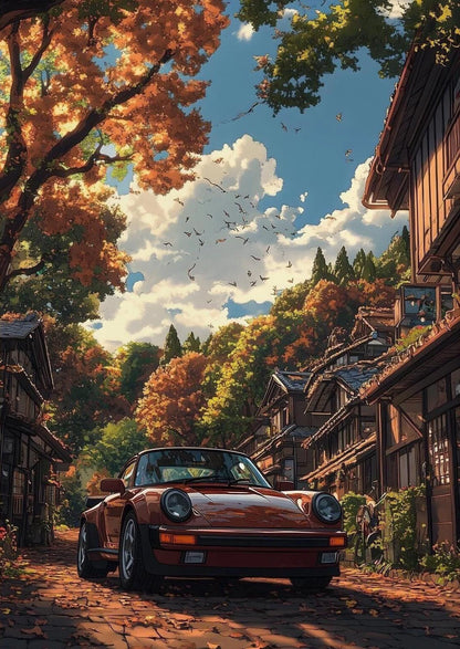 Affiche rétro Porsche 911 - Art mural voyage alpin sur toile