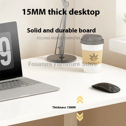 Bureau pliable blanc compact avec roulettes pour bureau à domicile