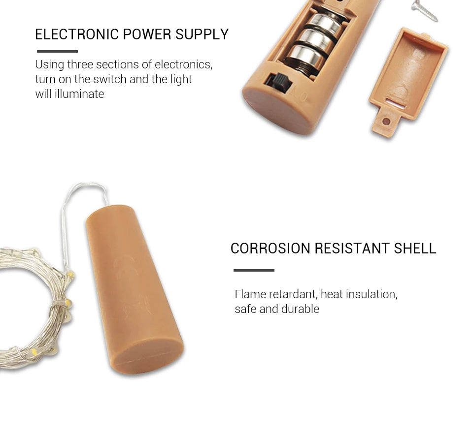 Guirlande LED cuivre pour bouteille de vin - Décoration de Noël 2m