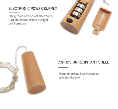 Guirlande LED cuivre pour bouteille de vin - Décoration de Noël 2m