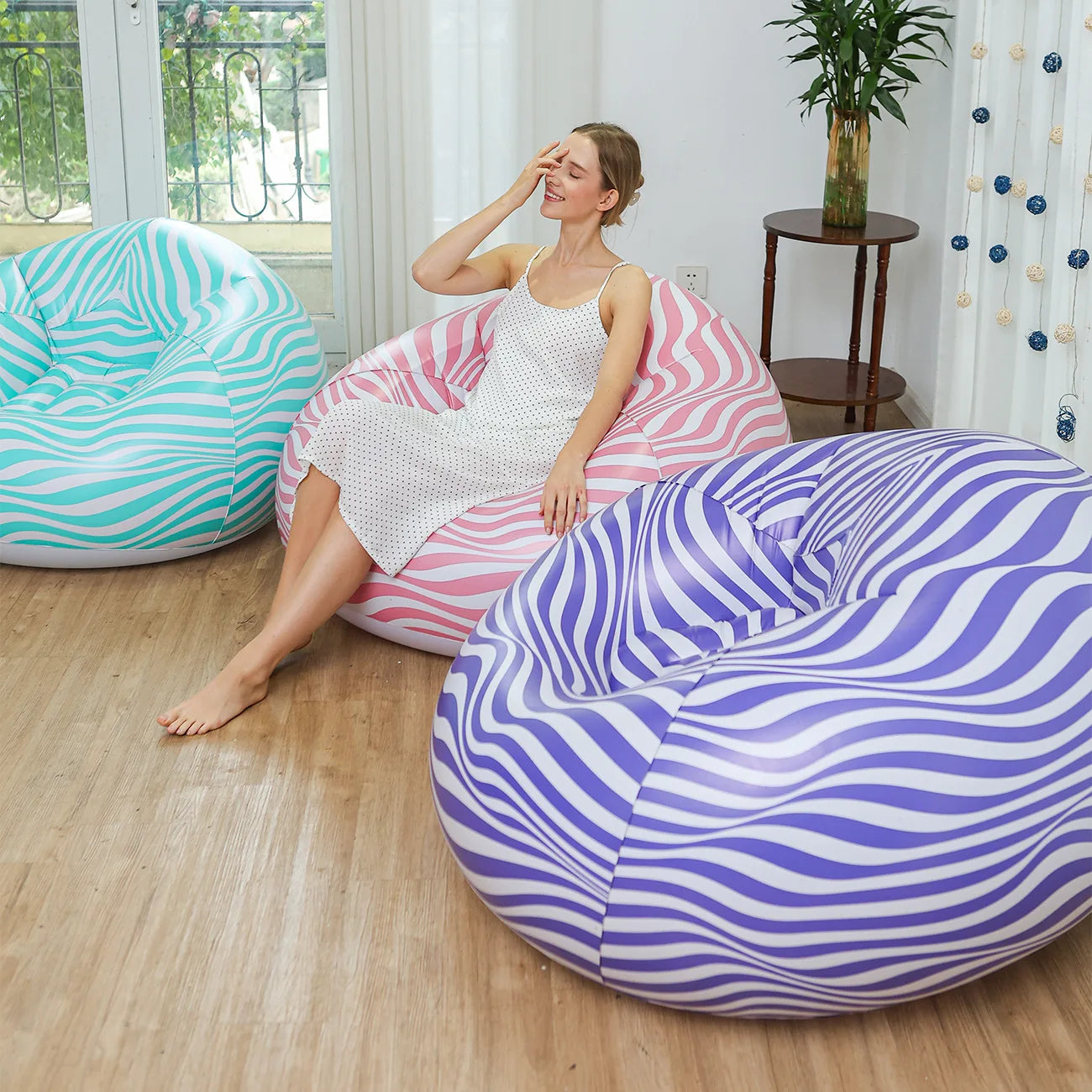 Canapé gonflable inclinable et pliable pour extérieur - Confort rayé