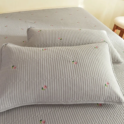 Ensemble Couvre-lit Matelassé Chic en Coton - 3 Pièces avec Taies