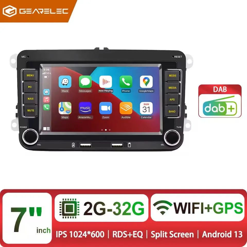 Autoradio Android 7" GPS Carplay pour VW, Seat, Audi - 2Din