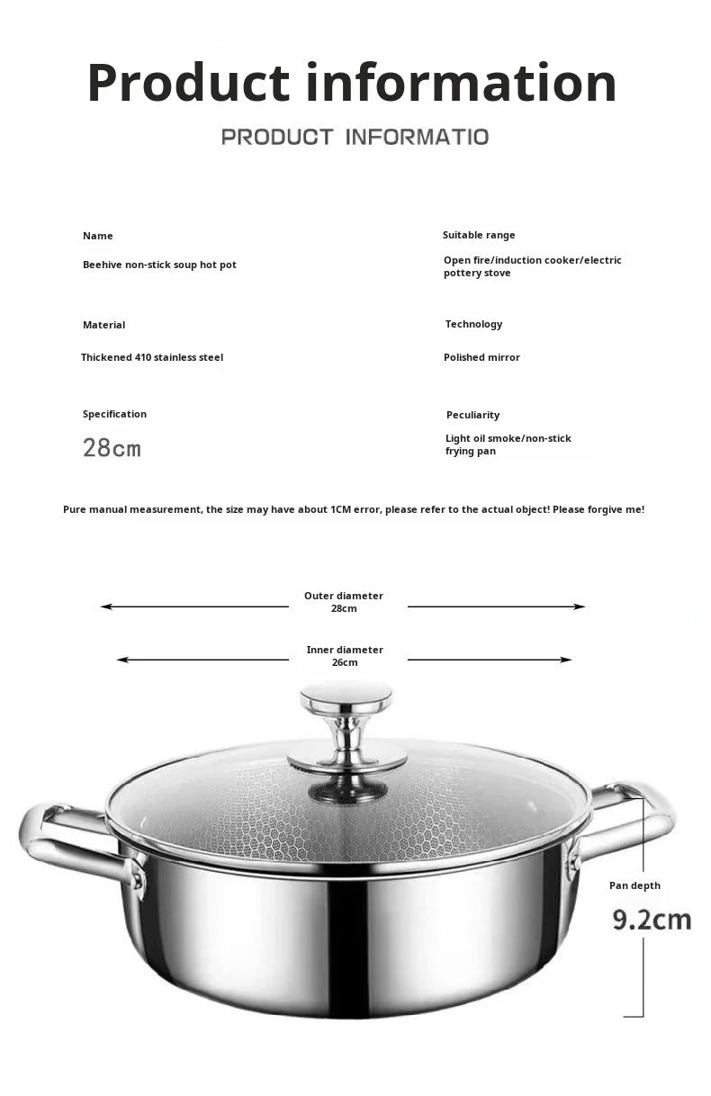 Marmite à Soupe en Acier Inoxydable 410 - Wok Antiadhésif avec Couvercle
