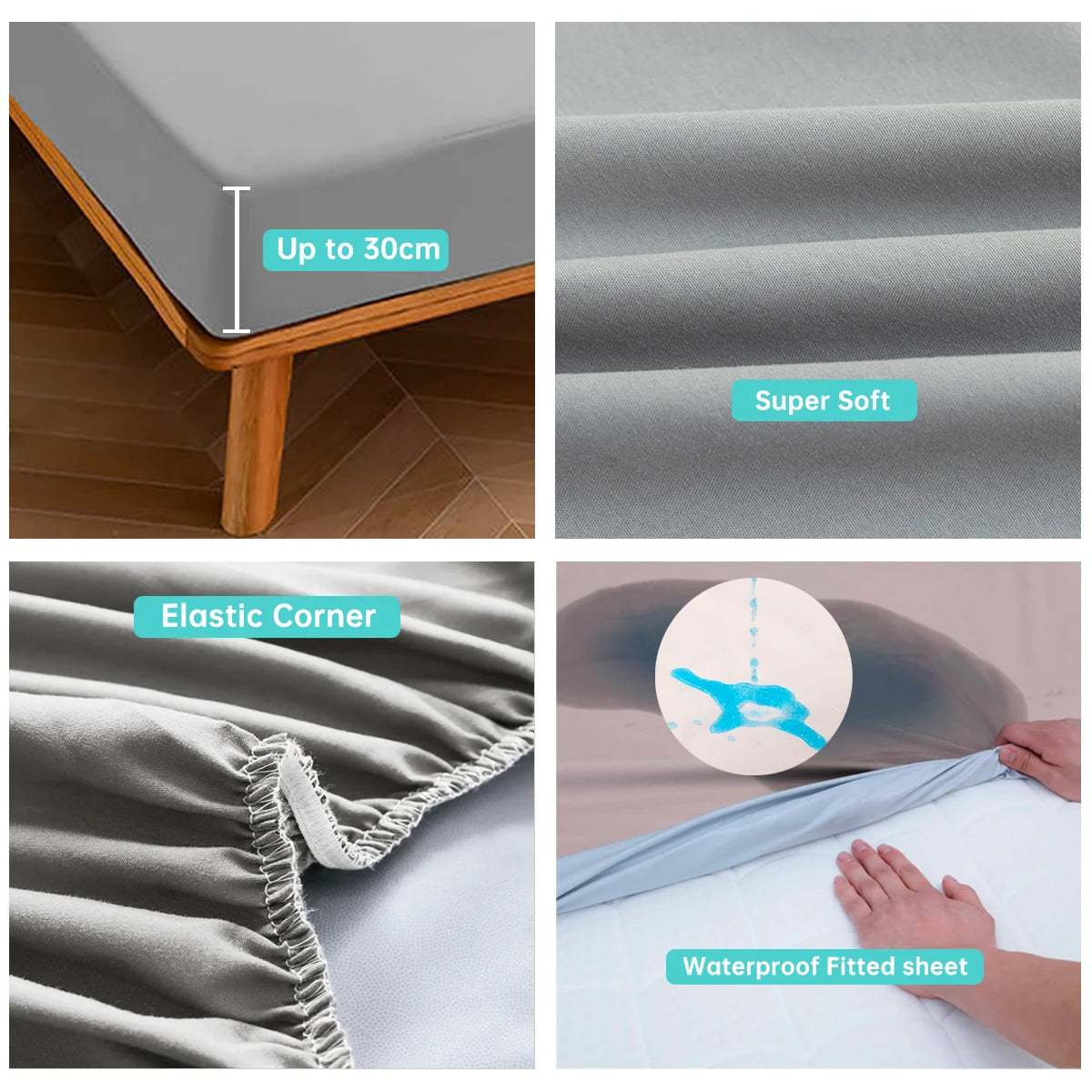 Drap-housse imperméable doux et respirant - Gris Queen/King/Twin/Full