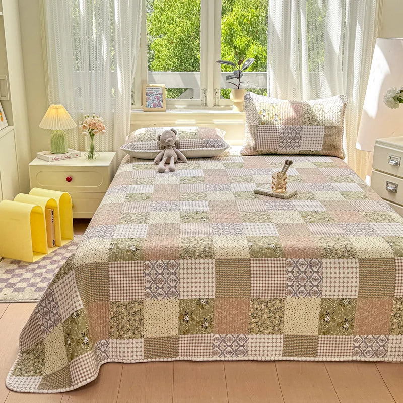 Couvre-lit patchwork en coton 3 pièces, style campagne floral