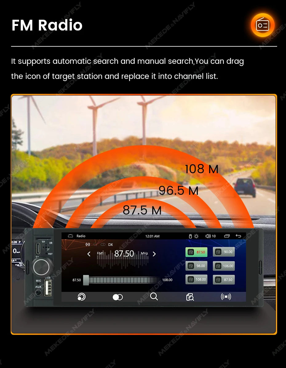 Autoradio 1Din sans fil CarPlay & Android Auto - Écran 6.86'' HD