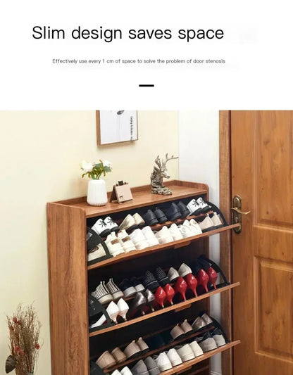 Armoire à chaussures en bois multicouche, gain de place et design pratique