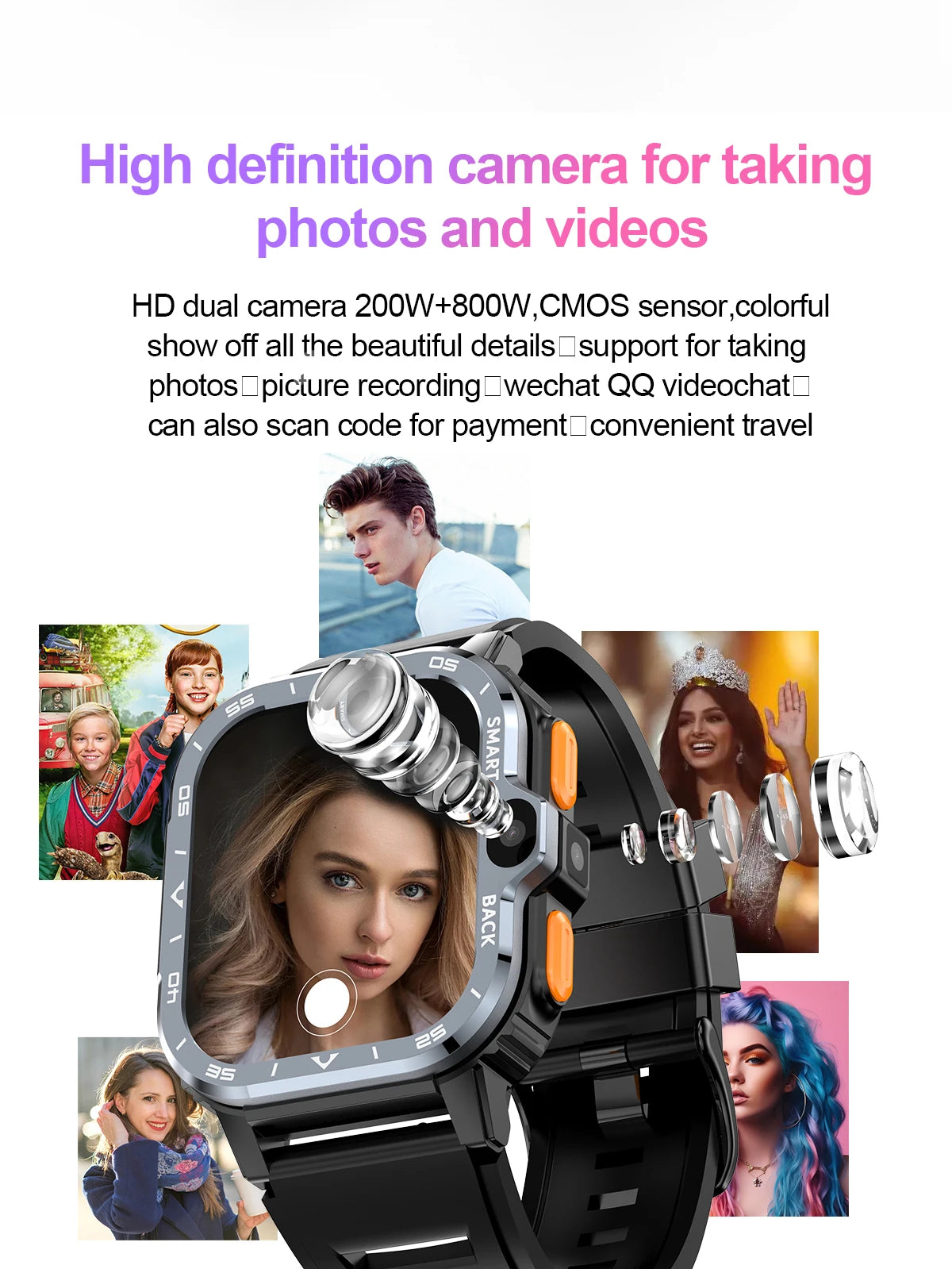 Montre Intelligente Android GPS HD - Homme, 16G/64G, Wi-Fi