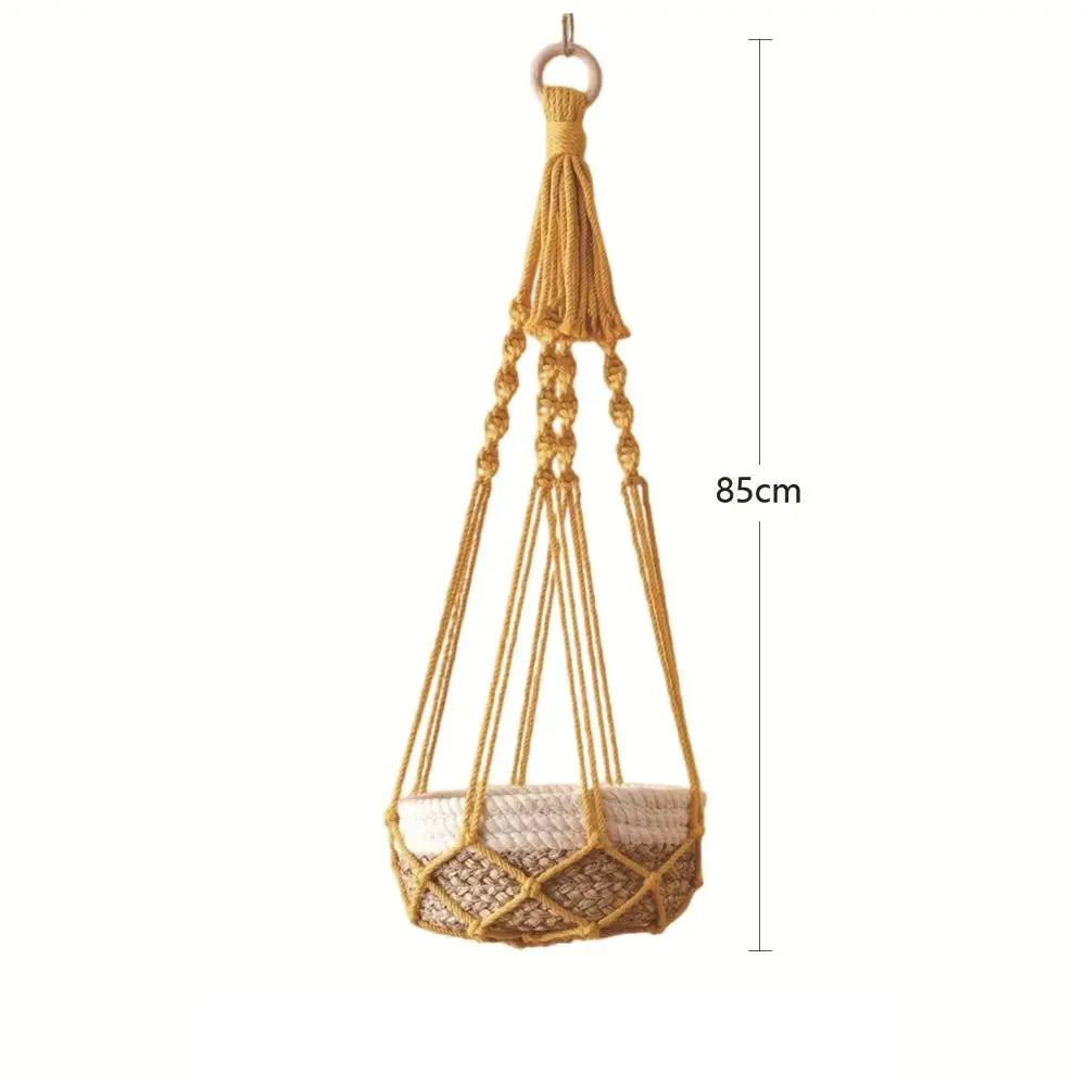 Porte-plante en macramé beige fait main pour intérieur et balcon