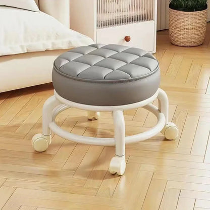 Tabouret Roulant en Cuir PU avec Roulettes - Pouf Rond Pratique