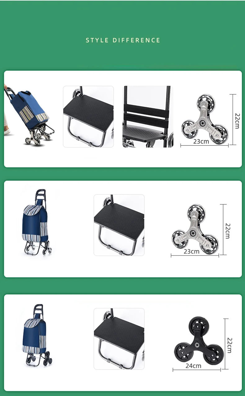 Chariot d'épicerie léger et pliable pour escalier - Idéal voyage