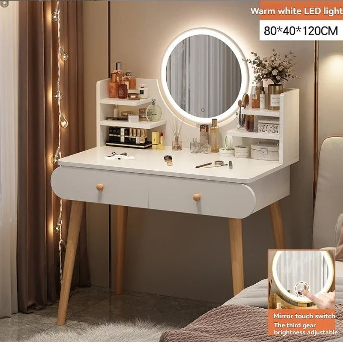 Coiffeuse moderne avec miroir et rangement, petite et élégante