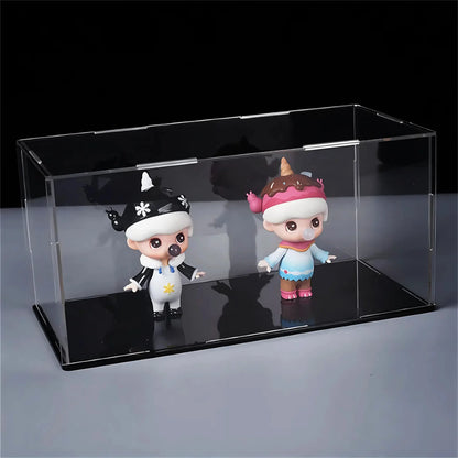 Boîte d'exposition acrylique noire pour poupées et objets de collection