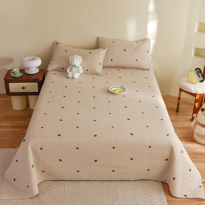 Ensemble Couvre-lit Matelassé Chic en Coton - 3 Pièces avec Taies