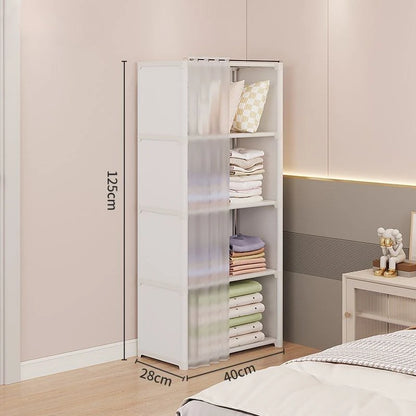 Armoire polyvalente anti-poussière avec rideaux et étagères