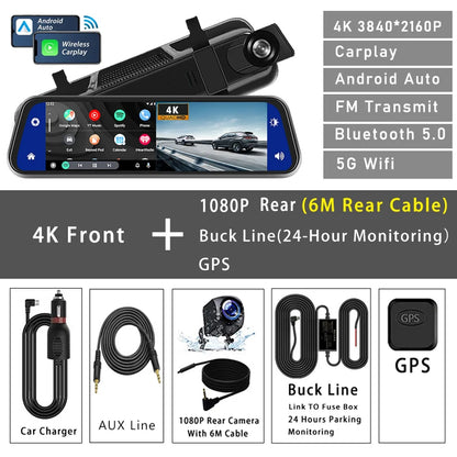 Dashcam 4K 3840P avec Carplay, GPS et WiFi - Caméra Voiture