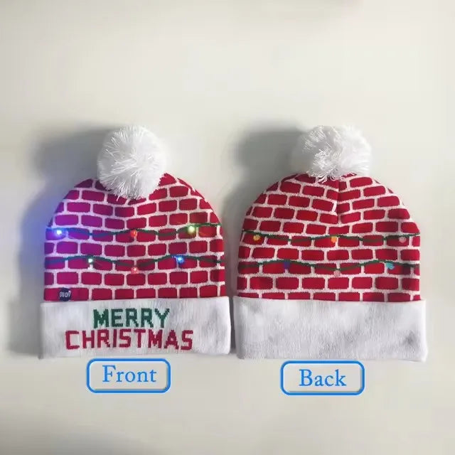 Chapeau de Noël LED Clignotant - Bonnet Tricoté Bonhomme de Neige