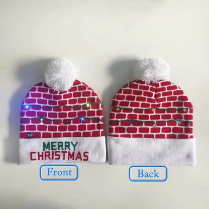 Chapeau de Noël LED Clignotant - Bonnet Tricoté Bonhomme de Neige