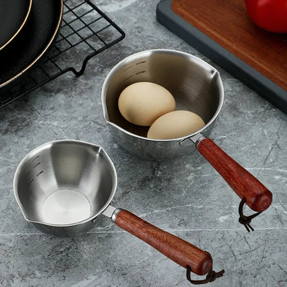Marmite en inox avec manche en bois - Casserole épaisse 1PC