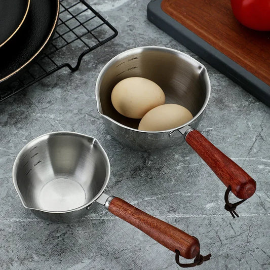 Marmite en inox avec manche en bois - Casserole épaisse 1PC