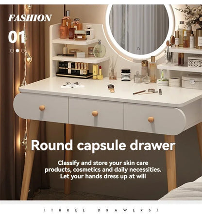 Coiffeuse moderne avec miroir et rangement, petite et élégante