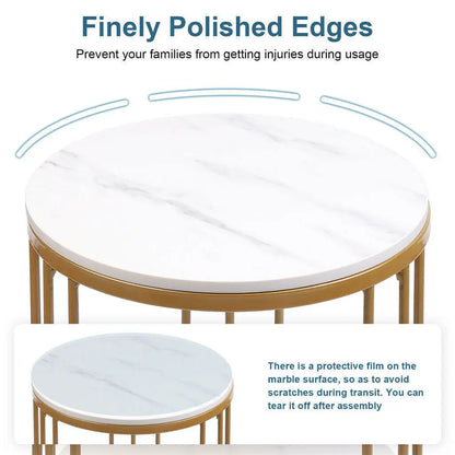 Table d'appoint ronde en marbre blanc - Élégante table basse à 2 niveaux
