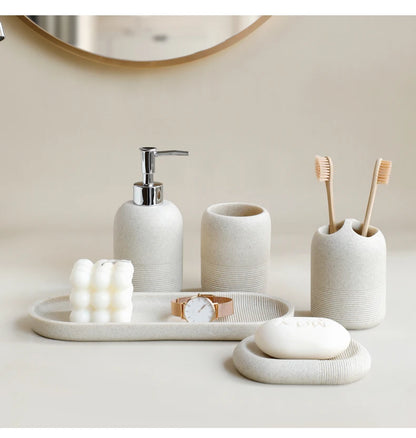 Ensemble d'accessoires de salle de bain 5 pièces - Beige et gris