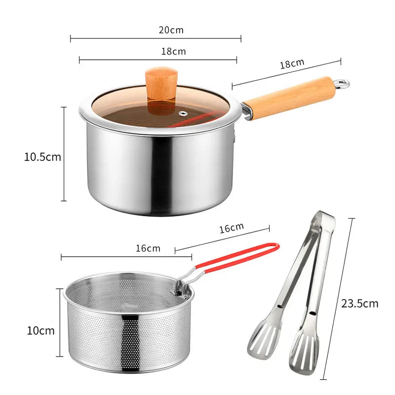 Marmite en inox 20cm avec panier - Casserole à induction et manche bois