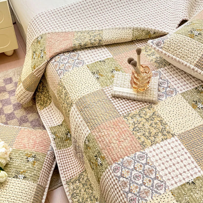 Couvre-lit patchwork en coton 3 pièces, style campagne floral