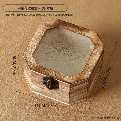 Boîte de rangement en bois rétro avec verre - Bégonia décoratif