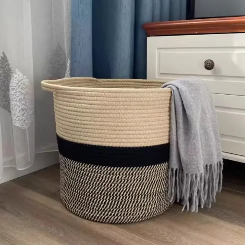 Panier à Linge en Corde de Coton - Panier de Rangement Pliable Luxe