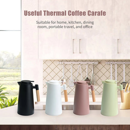 Carafe thermique isolée 1L avec poignée en bois - Garde au chaud/froid