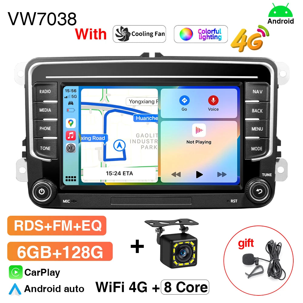 Autoradio GPS Android 13 pour VW, Skoda, Golf, Passat - 2Din