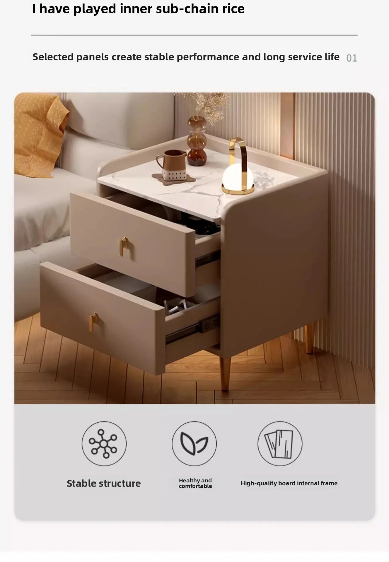 Table de chevet multifonctionnelle avec 3 tiroirs pour chambre